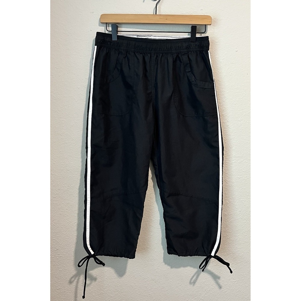 Vintage Workout Capri Track Pants Bcg Women's Med Stripe Athletic Y2K Black